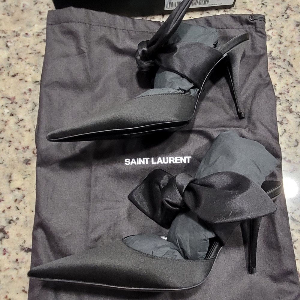 Saint Laurent Black Killer 90 On Pump Satin Ysl Shoe Size 37.5 - Picture 5 of 11